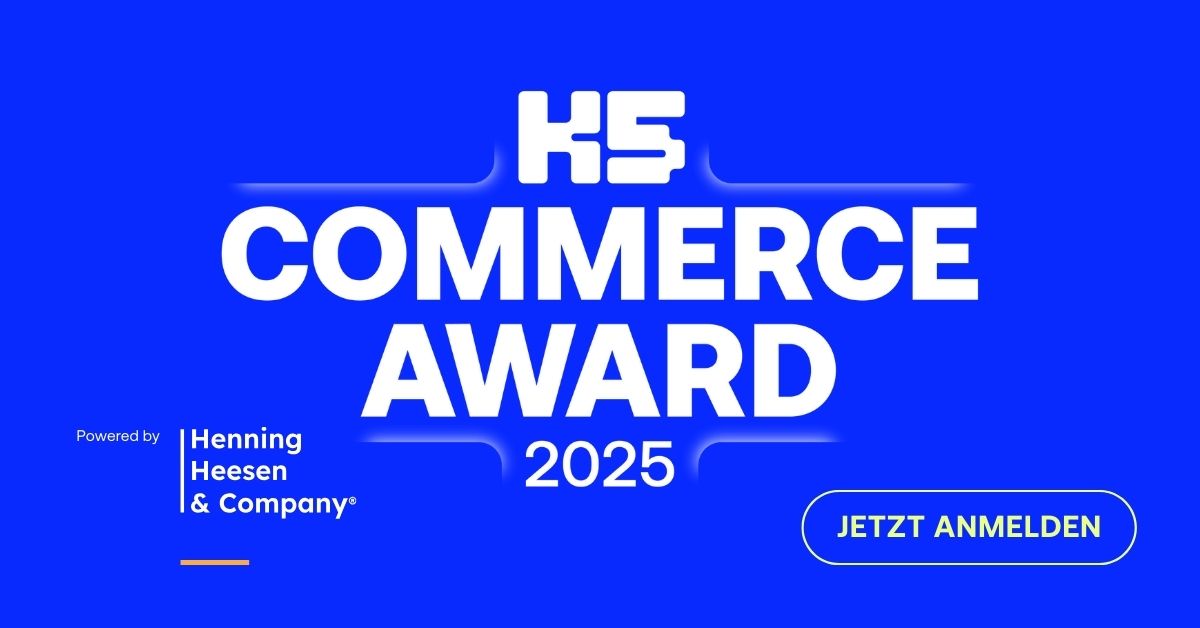 K5 Commerce Award Logo; Logo von Henning Heesen & Company; mittelblauer Hintergrund